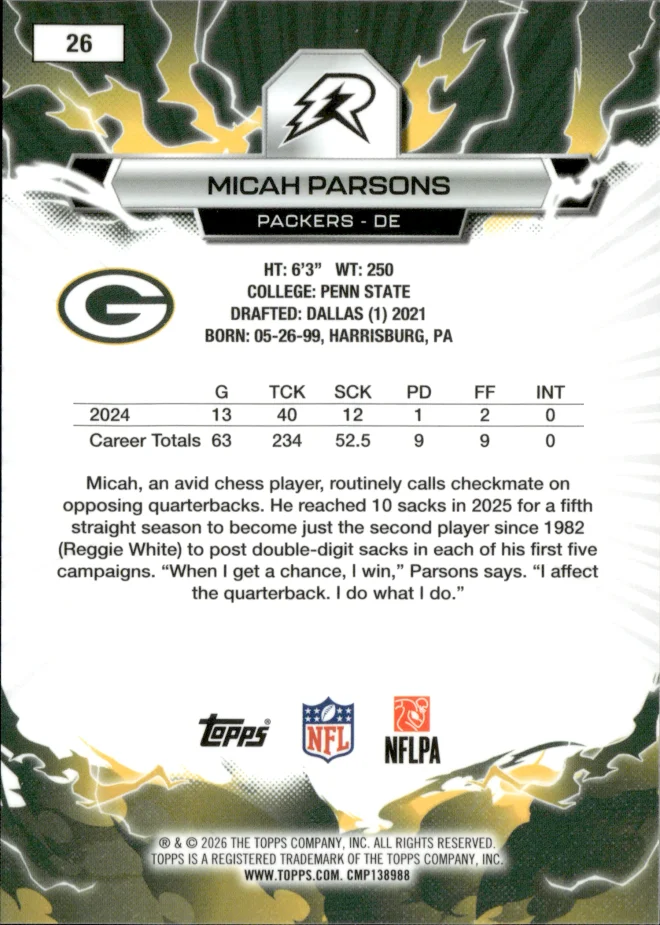 Micah Parsons card back