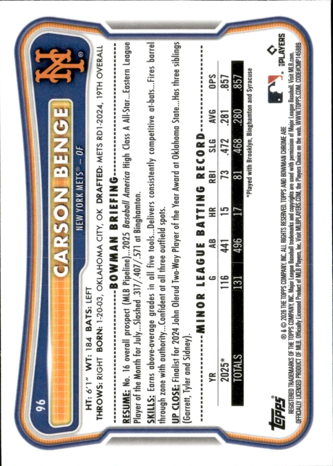 Carson Benge card back