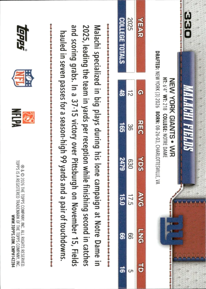 Malachi Fields card back