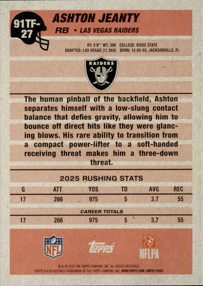 Ashton Jeanty card back