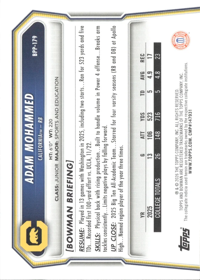 Adam Mohammed card back