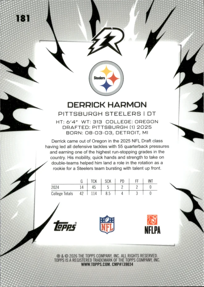 Derrick Harmon card back