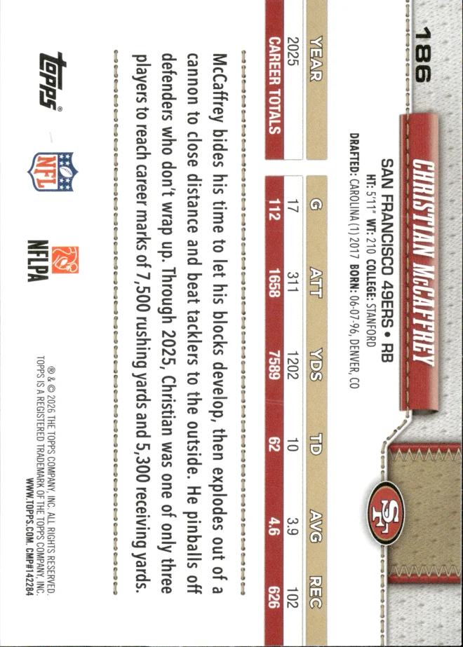 Christian McCaffrey card back