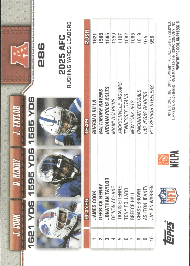 James Cook / Derrick Henry / Jonathan Taylor card back