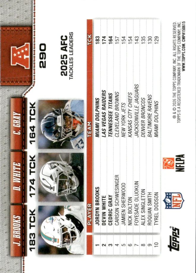 Jordyn Brooks / Devin White / Cedric Gray card back