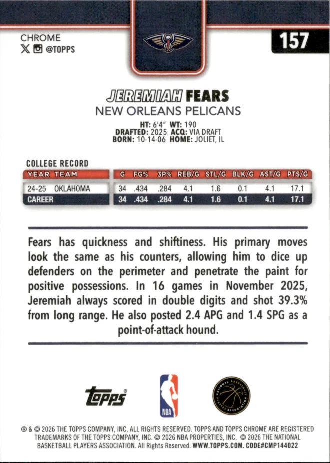 Jeremiah Fears card back
