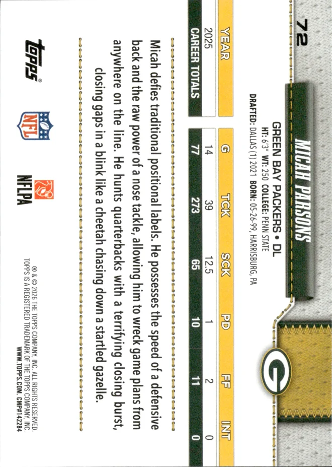 Micah Parsons card back