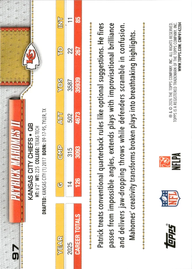 Patrick Mahomes II card back