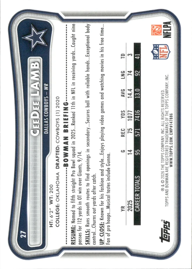CeeDee Lamb card back