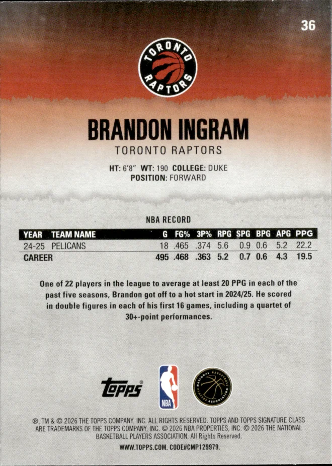 Brandon Ingram card back
