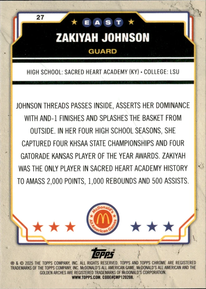 ZaKiyah Johnson card back