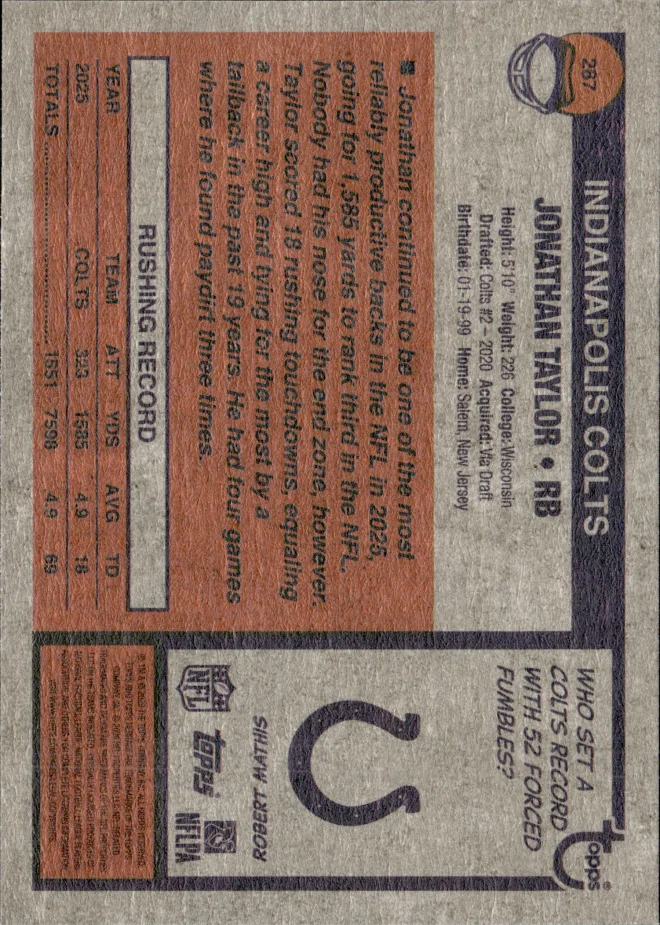 Jonathan Taylor card back