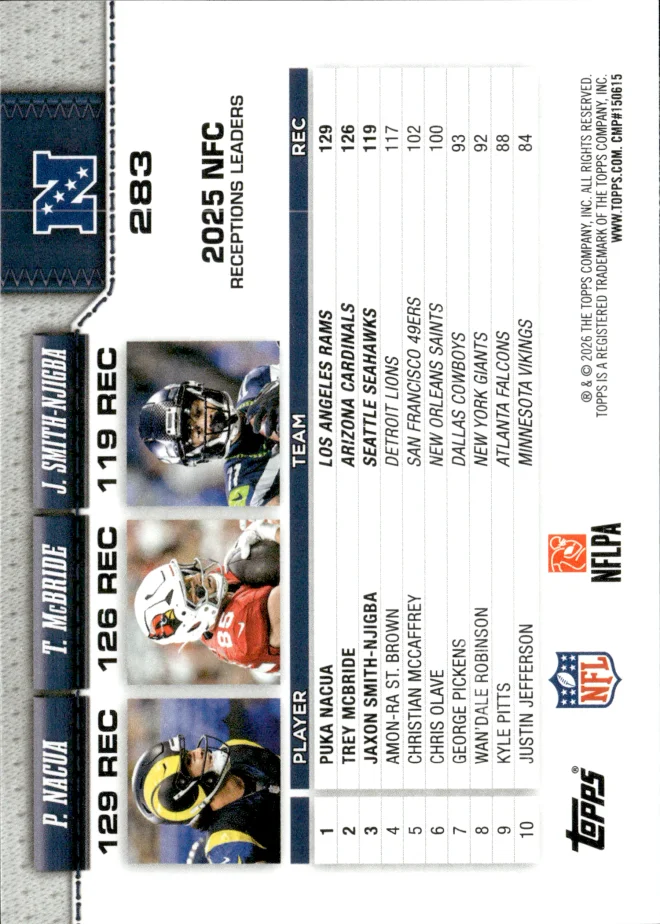 Puka Nacua / Trey McBride / Jaxon Smith-Njigba card back