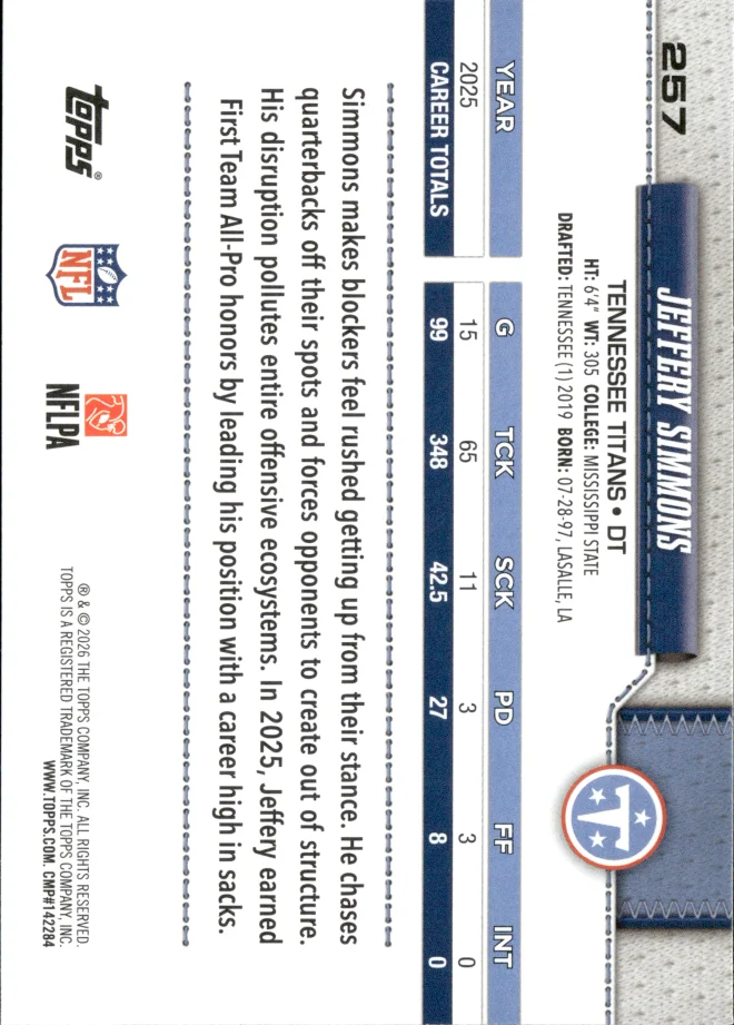 Jeffery Simmons card back