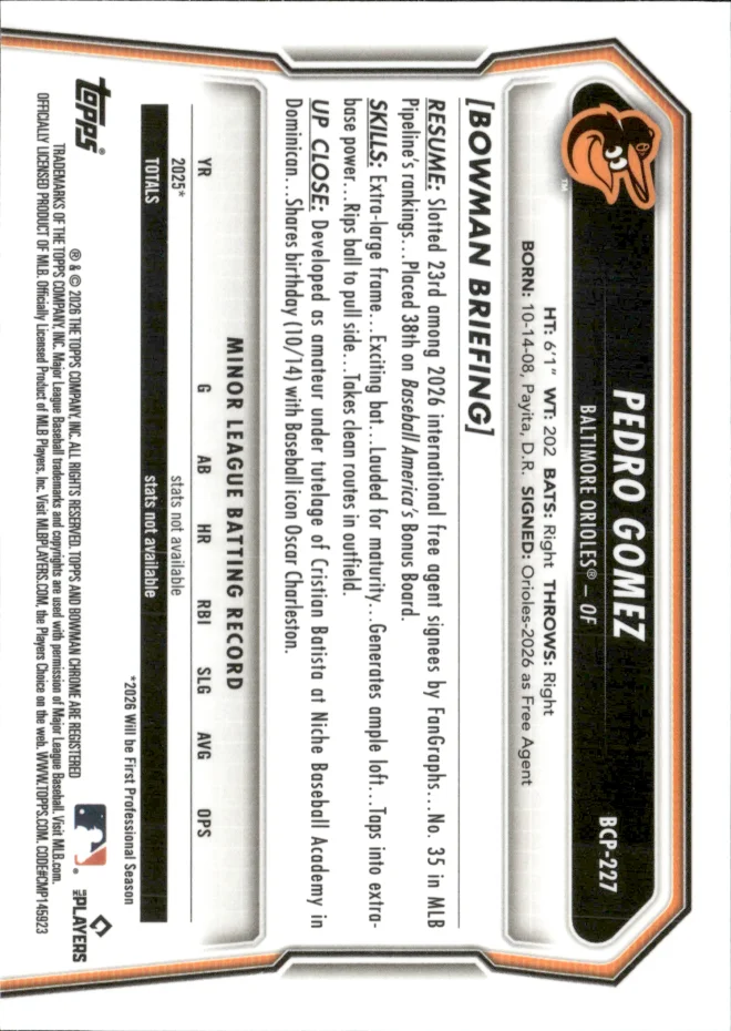 Pedro Gomez card back