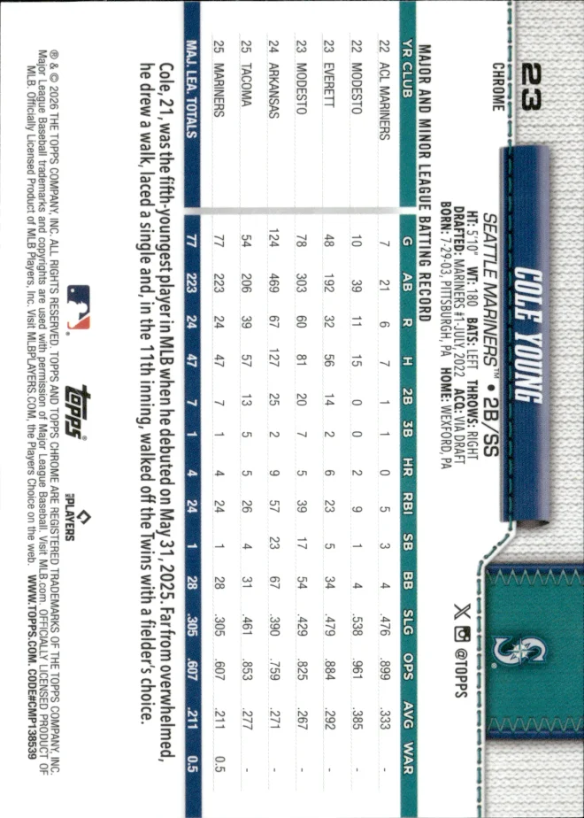Cole Young card back