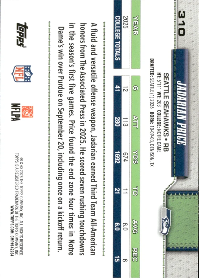 Jadarian Price card back