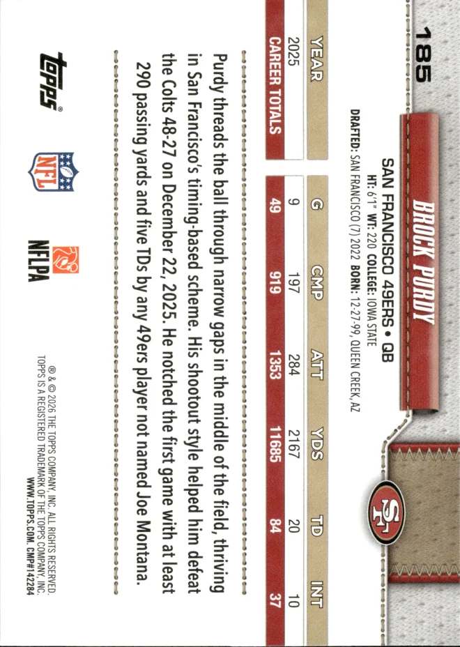 Brock Purdy card back