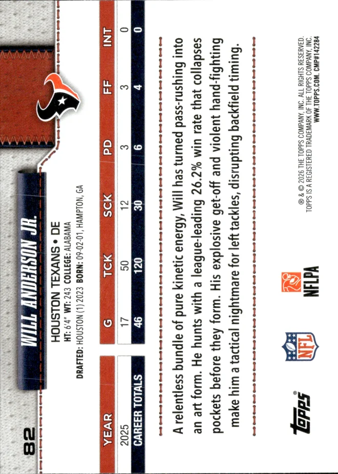Will Anderson Jr. card back