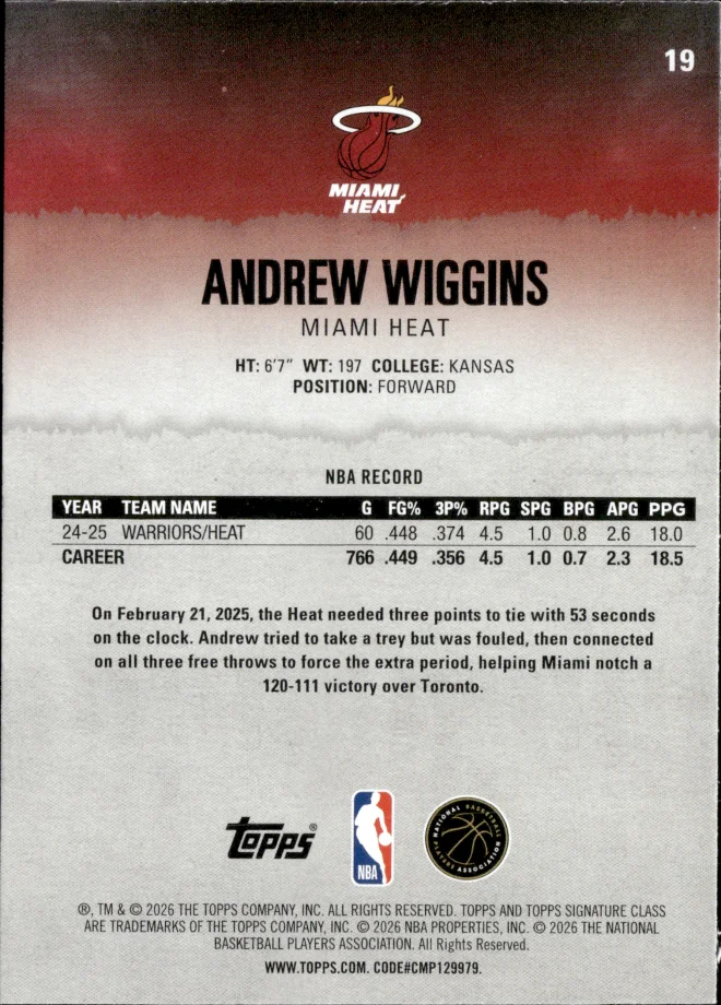 Andrew Wiggins card back