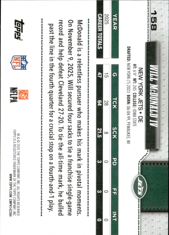 Will McDonald IV card back