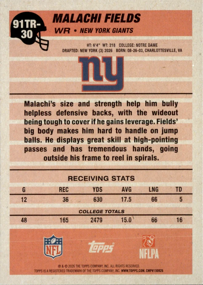 Malachi Fields card back