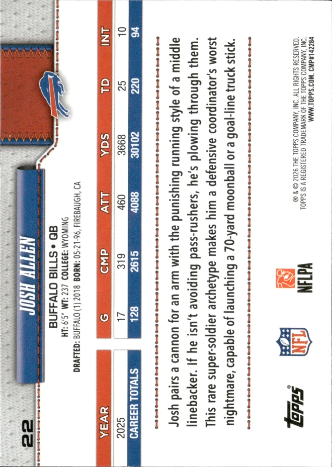 Josh Allen card back
