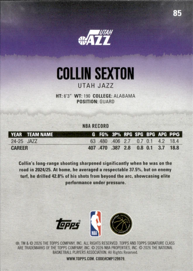 Collin Sexton card back