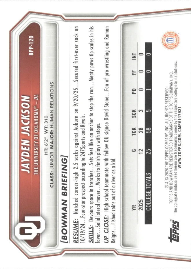 Jayden Jackson card back