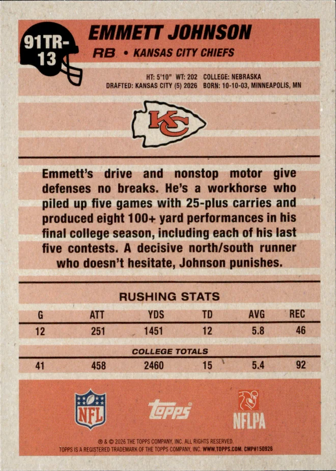 Emmett Johnson card back