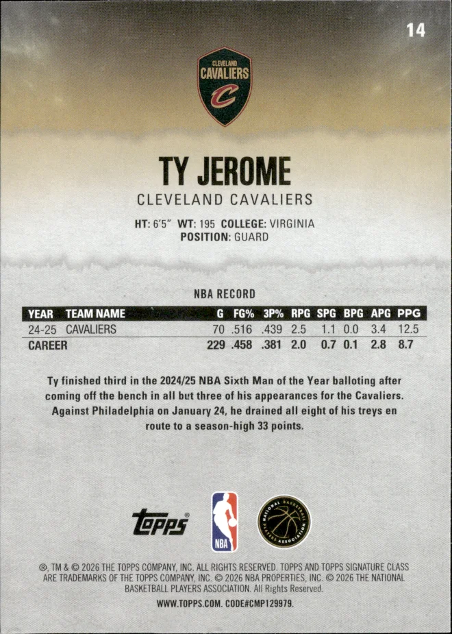 Ty Jerome card back