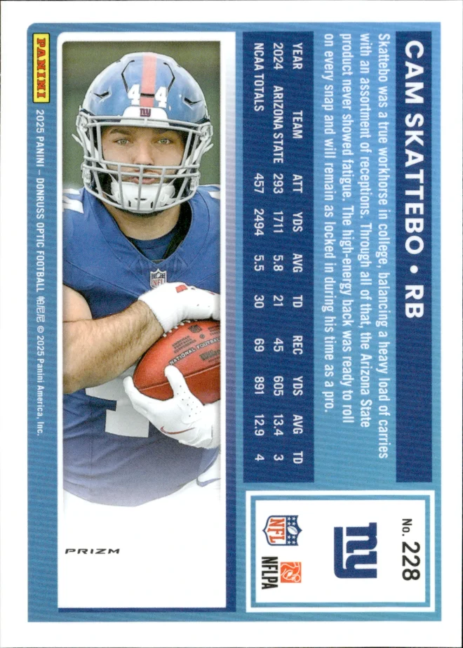 Cam Skattebo card back