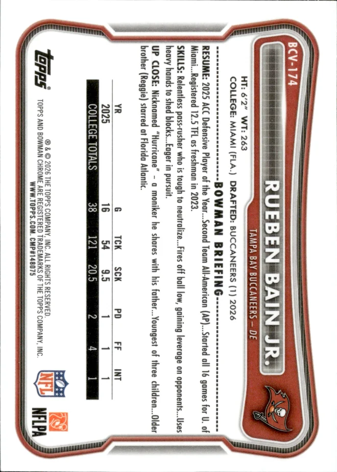 Rueben Bain Jr. card back