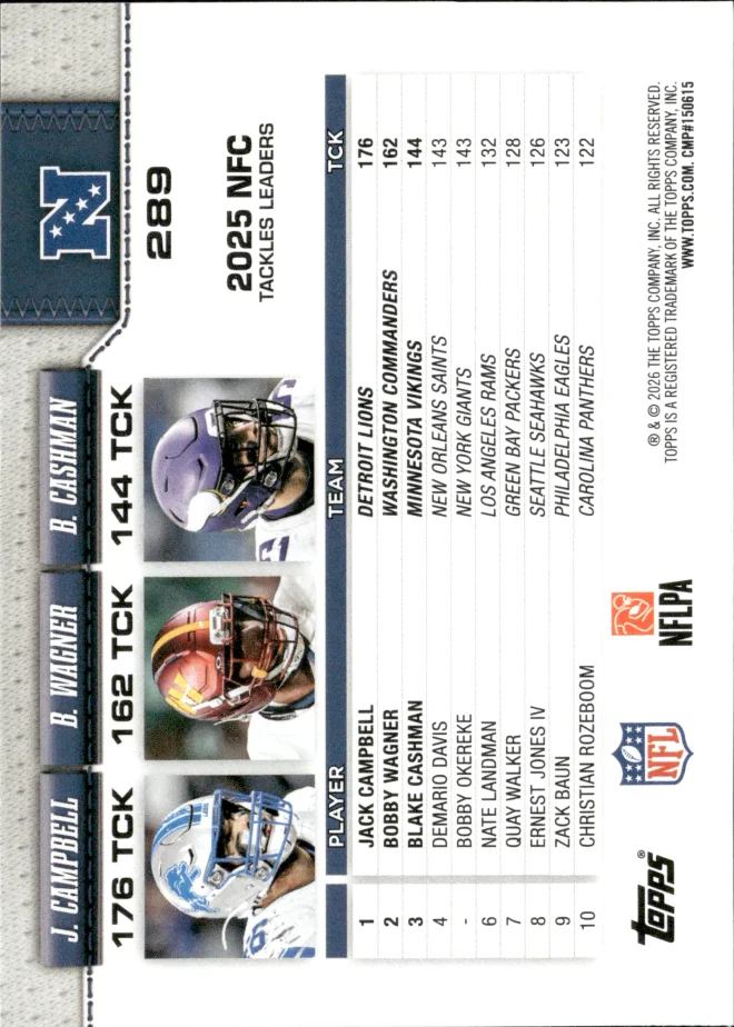 Jack Campbell / Bobby Wagner / Blake Cashman card back