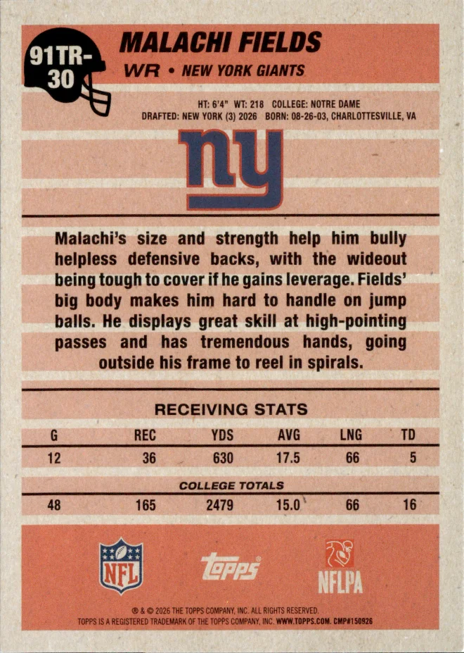 Malachi Fields card back