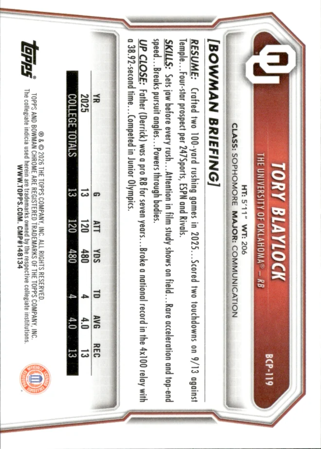 Tory Blaylock card back