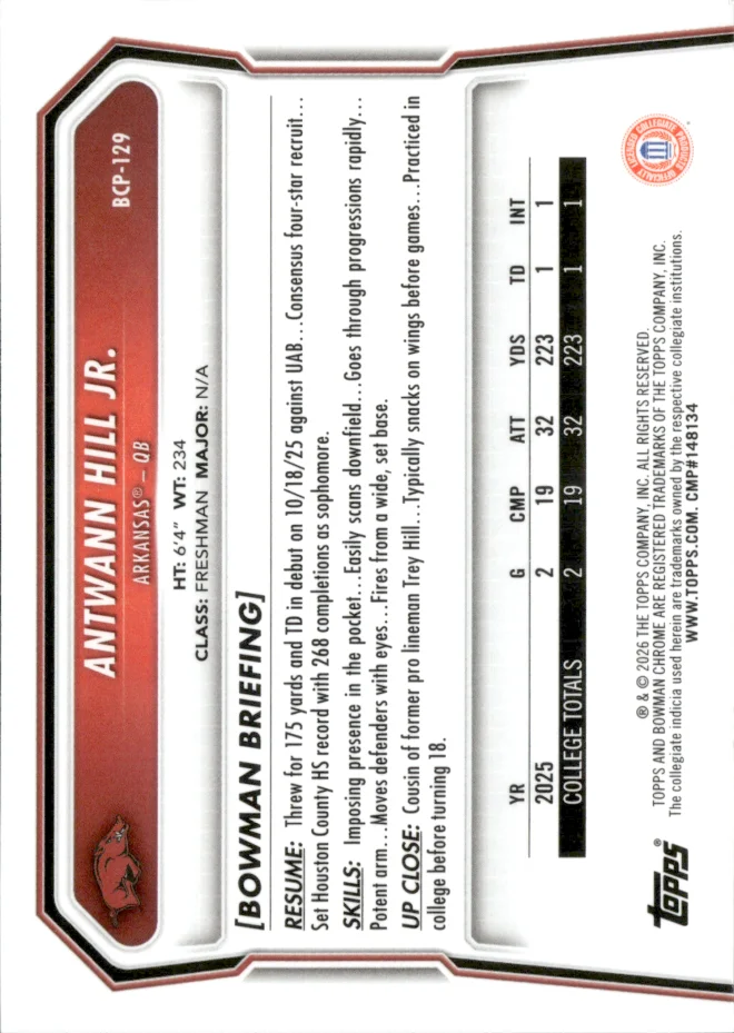 Antwann Hill Jr. card back