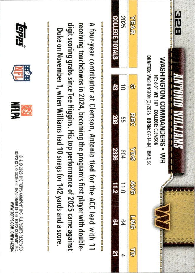 Antonio Williams card back