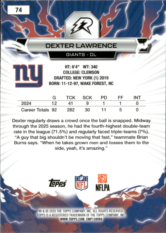 Dexter Lawrence card back