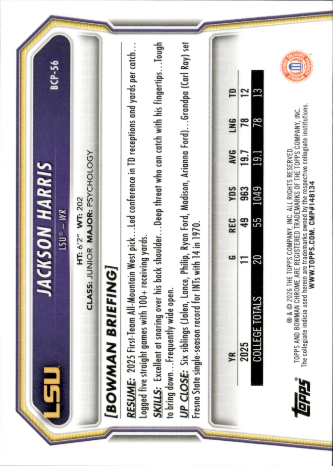 Jackson Harris card back