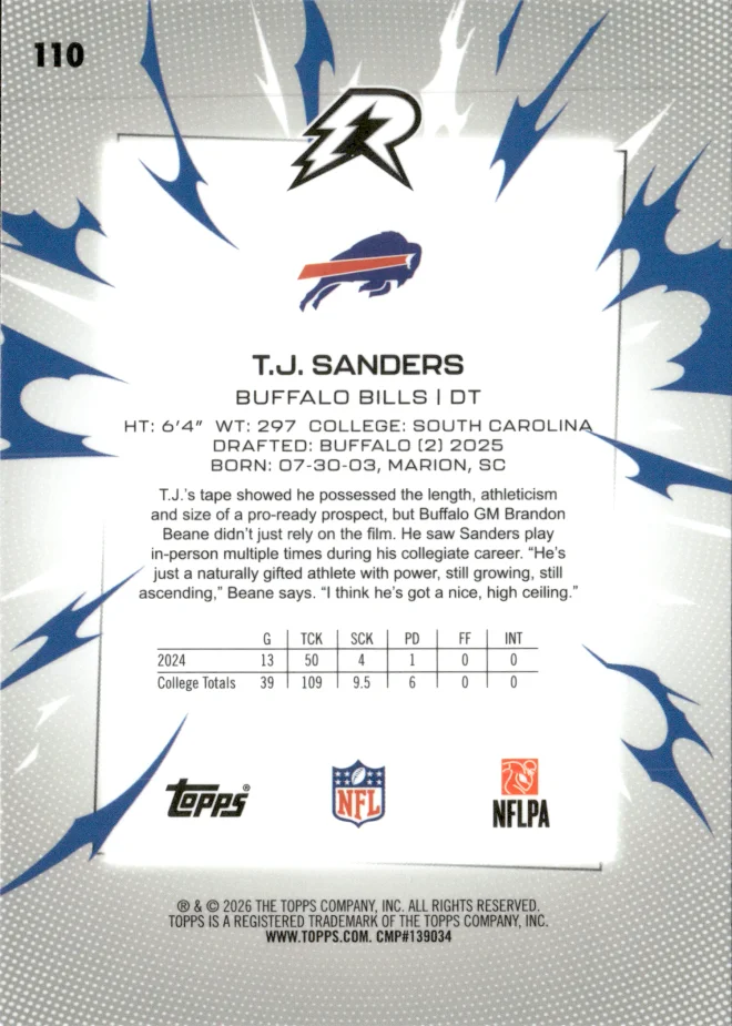 T.J. Sanders card back
