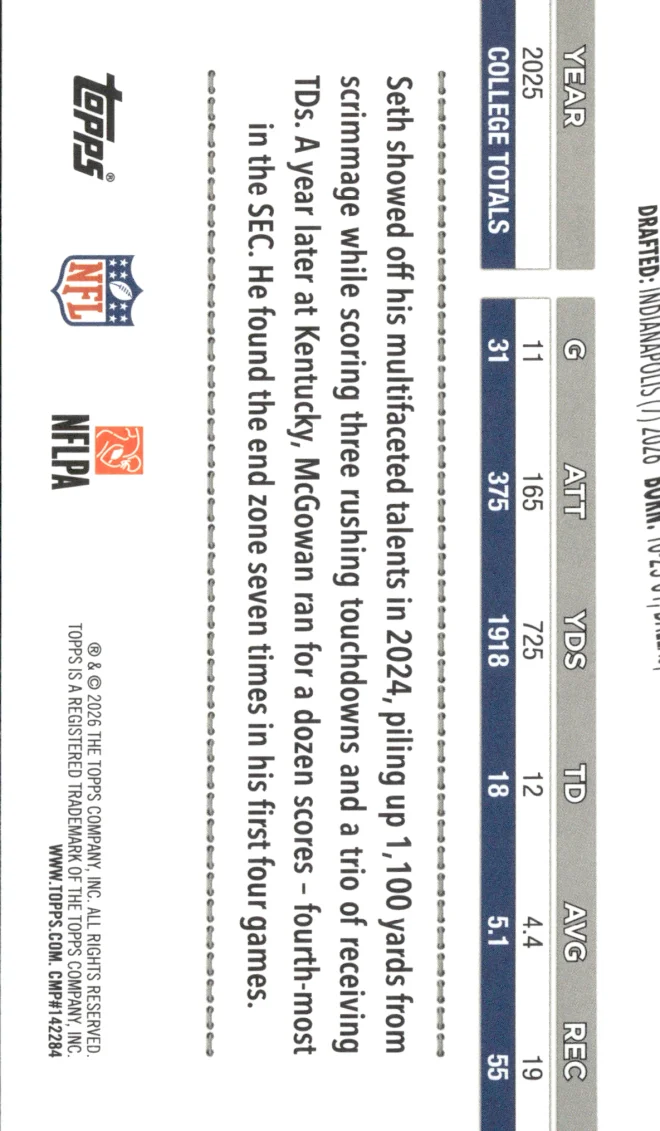 Seth McGowan card back