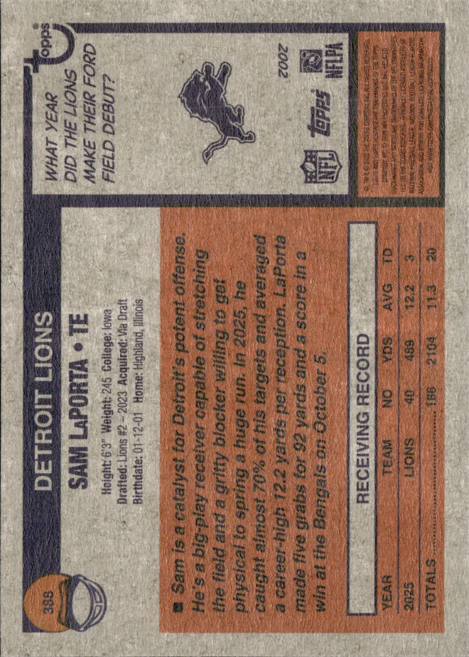 Sam LaPorta card back