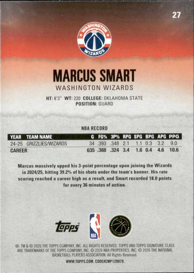 Marcus Smart card back