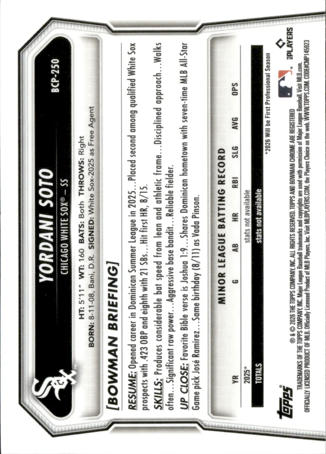 Yordani Soto card back