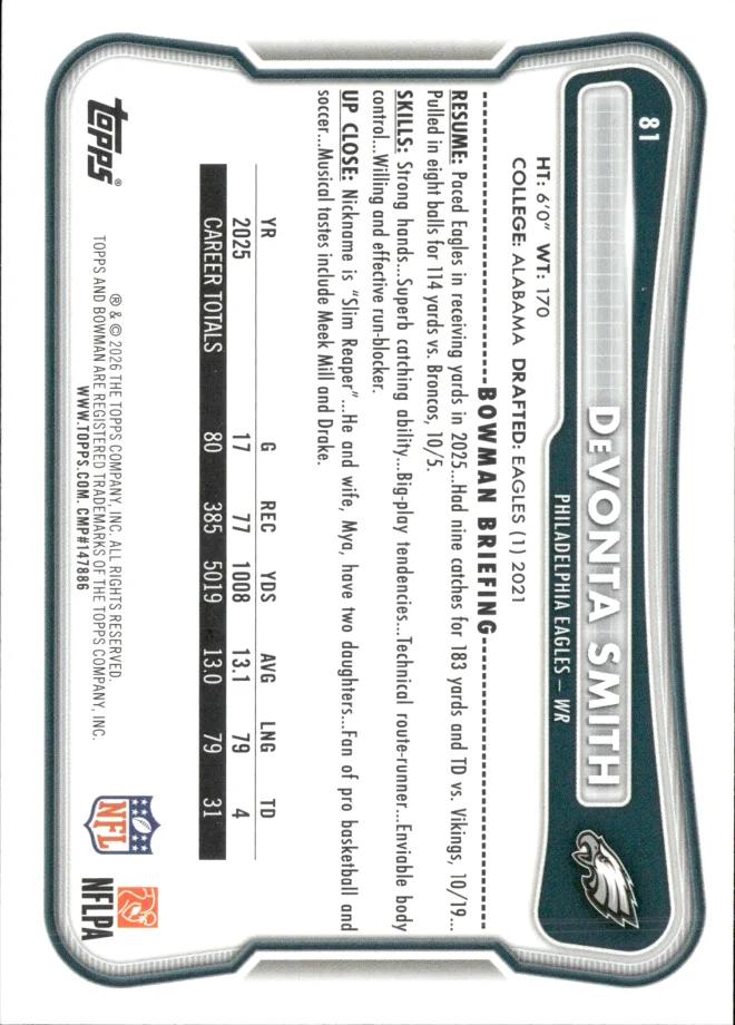DeVonta Smith card back