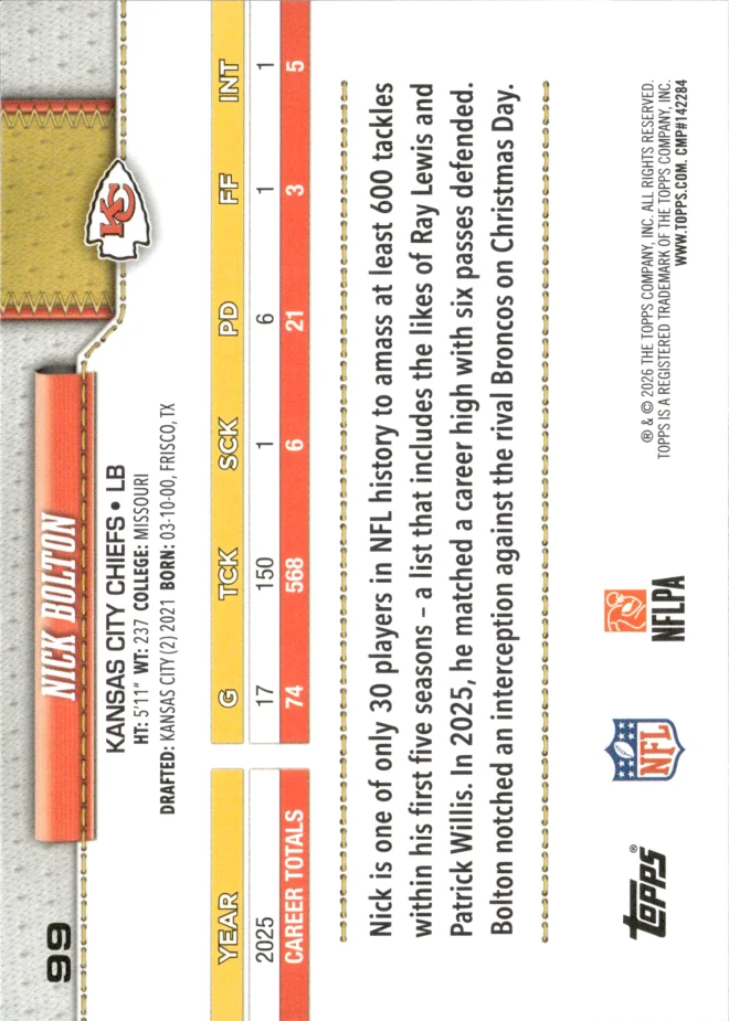 Nick Bolton card back
