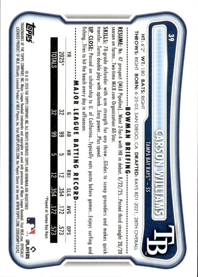 Carson Williams card back