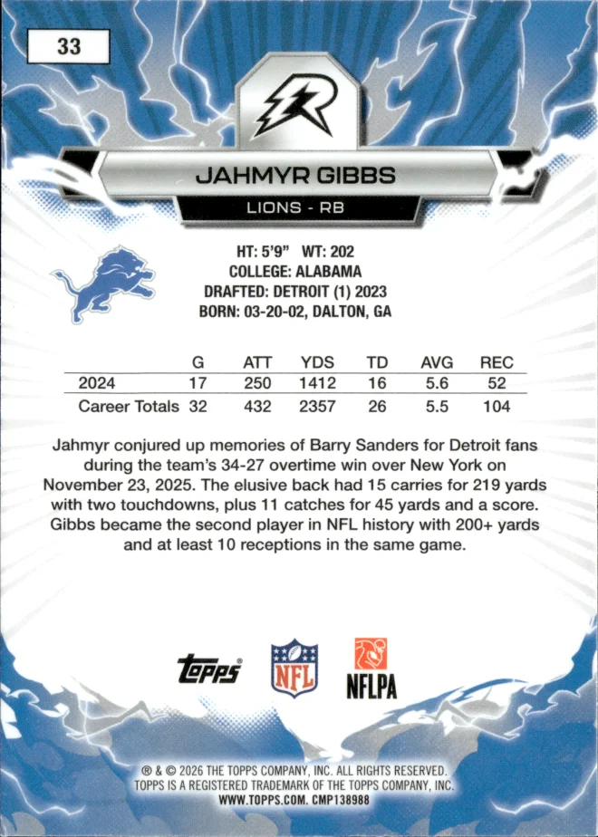 Jahmyr Gibbs card back