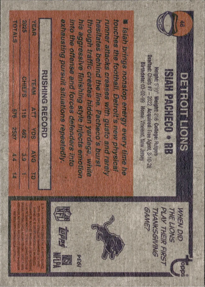 Isiah Pacheco card back